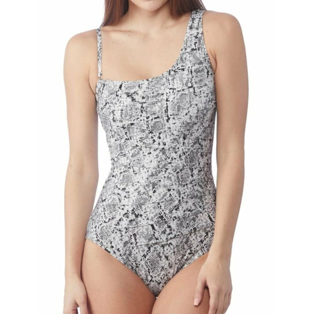 NEW CALVIN KLEIN VIPER ONE SHOULDER STARBURST ONE PIECE SWIMSUIT SZ 12 CGMMS565